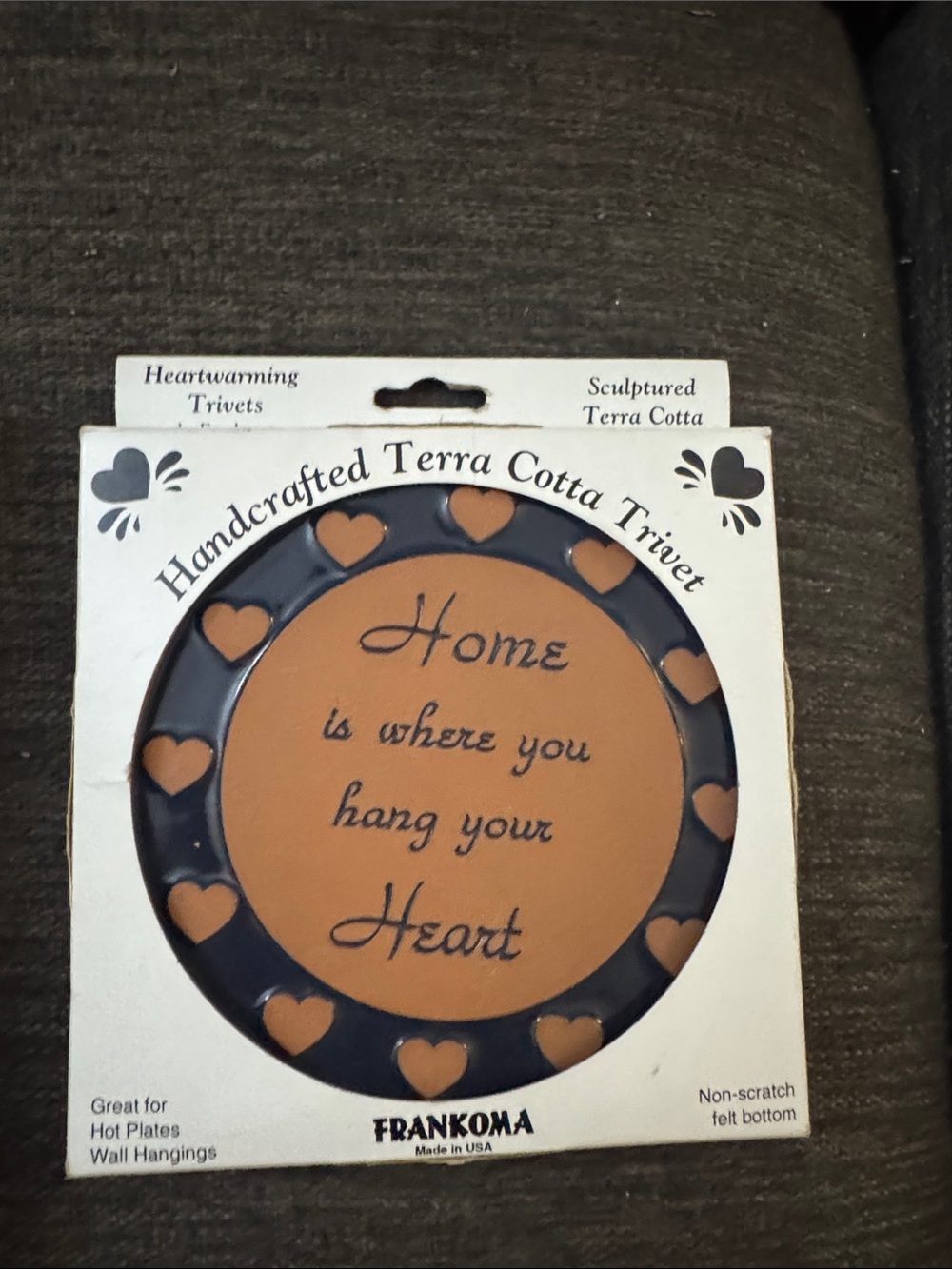 Frankoma Terra Cotta Trivet in Brown and Black Heart Motif
